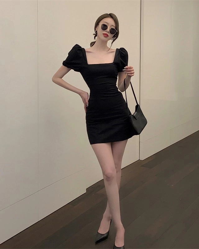 Black Puff Sleeves Dress | Somi - Fashion Chingu