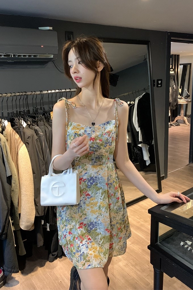 Swimcity★韓国アイドル着用★Peony flower dress Olive Orchid Print Chiffon Frill Maxi Beach Dress | Swimwear