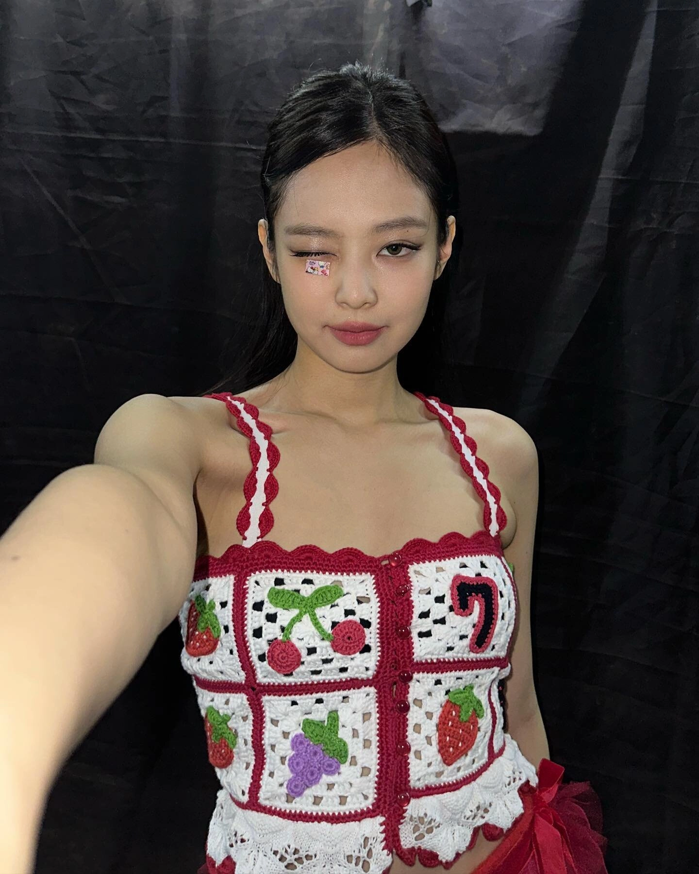 Fruits Mix Crochet Top / Black