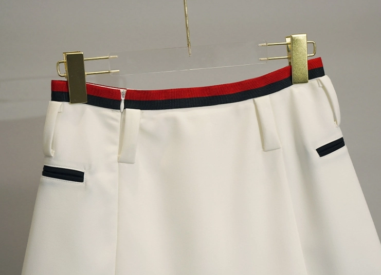 White Irregular Skort With Red And Black Linings | Leeseo