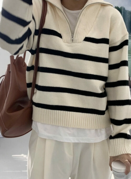 White Stripe Half Zip Sweater | Wendy – Red Velvet