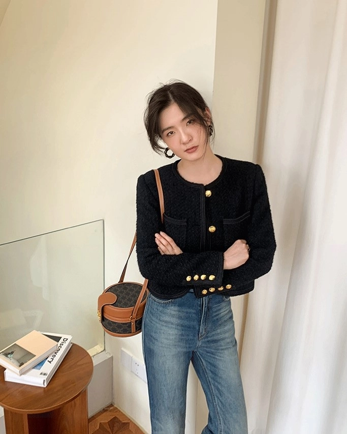 Black Round Edges Tweed Jacket | Lisa - BlackPink - Fashion