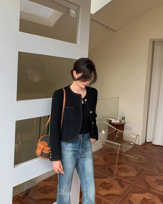 Black Round Edges Tweed Jacket | Lisa - BlackPink - Fashion