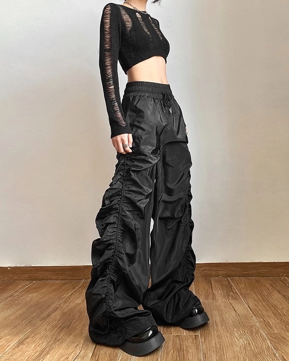 LE SSERAFIM TRACK PANTS BLACK サクラ ☆LE SSERAFIM サクラ☆ROCKCAKE☆Camo Metal Graphics Pants