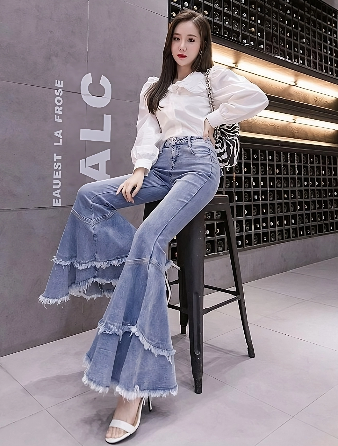Blue Raw Edges Mermaid Jeans | Haerin - NewJeans - Fashion