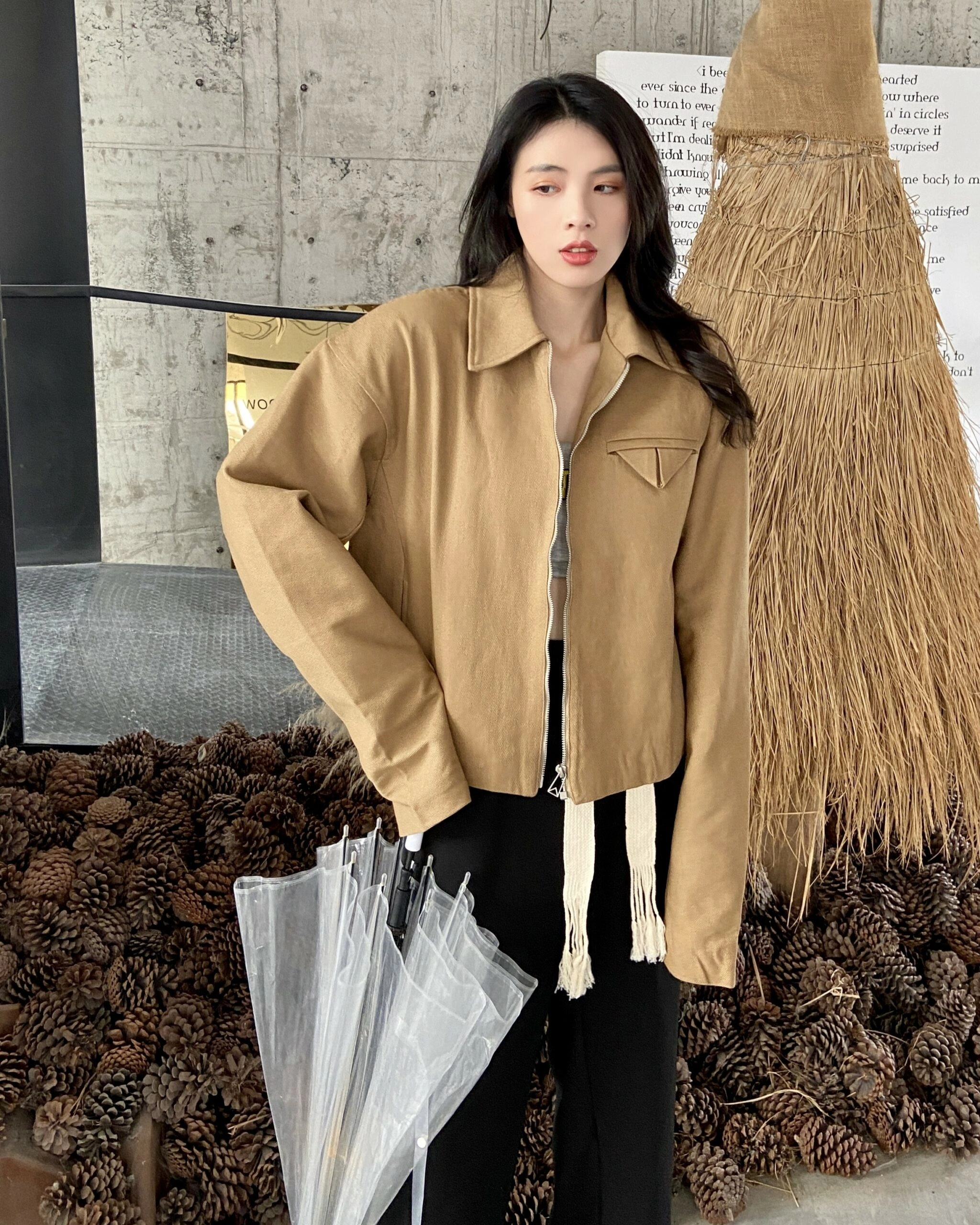 Brown Collared Jacket With Triangle Pocket Fold | Wi Seung Hyun