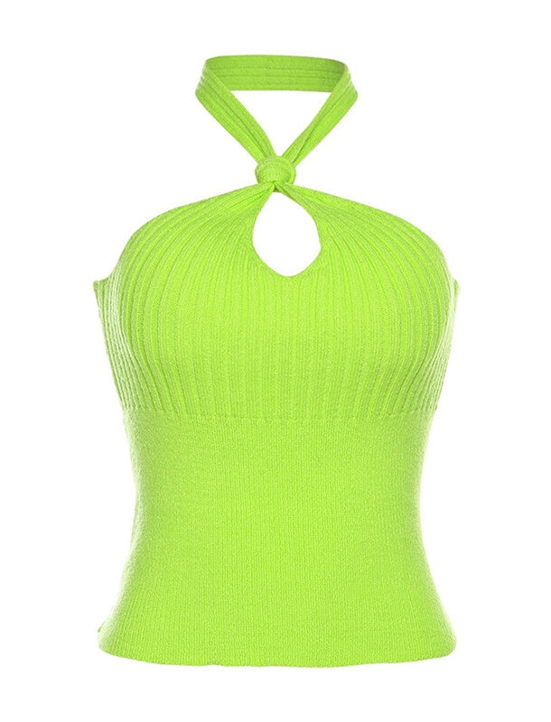 [BEENTRILL]★JENNIE SLIM FIT HALTER NECK TANK TOP SLEEVELESS Green Knitted Halter Top | Jennie - BlackPink - Fashion Chingu