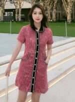 NOFFICIALNOFFICE★韓国人気 SPAN VELVET RAGLAN TOP BLACK/PINK Red Tweed Collared Dress | Jennie - BlackPink - Fashion Chingu