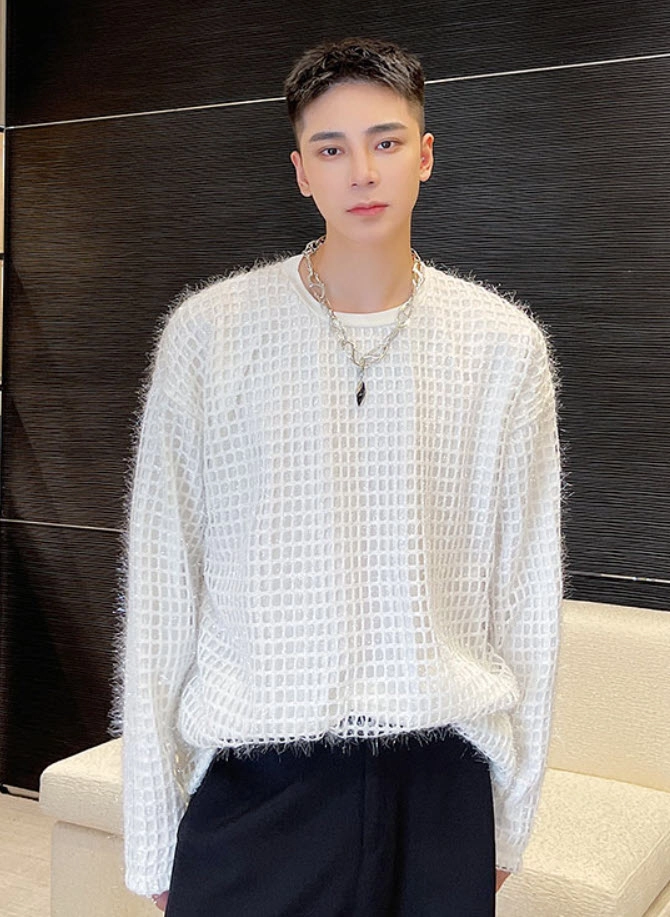 White Hollow Net Style Sweater | Joshua - Seventeen