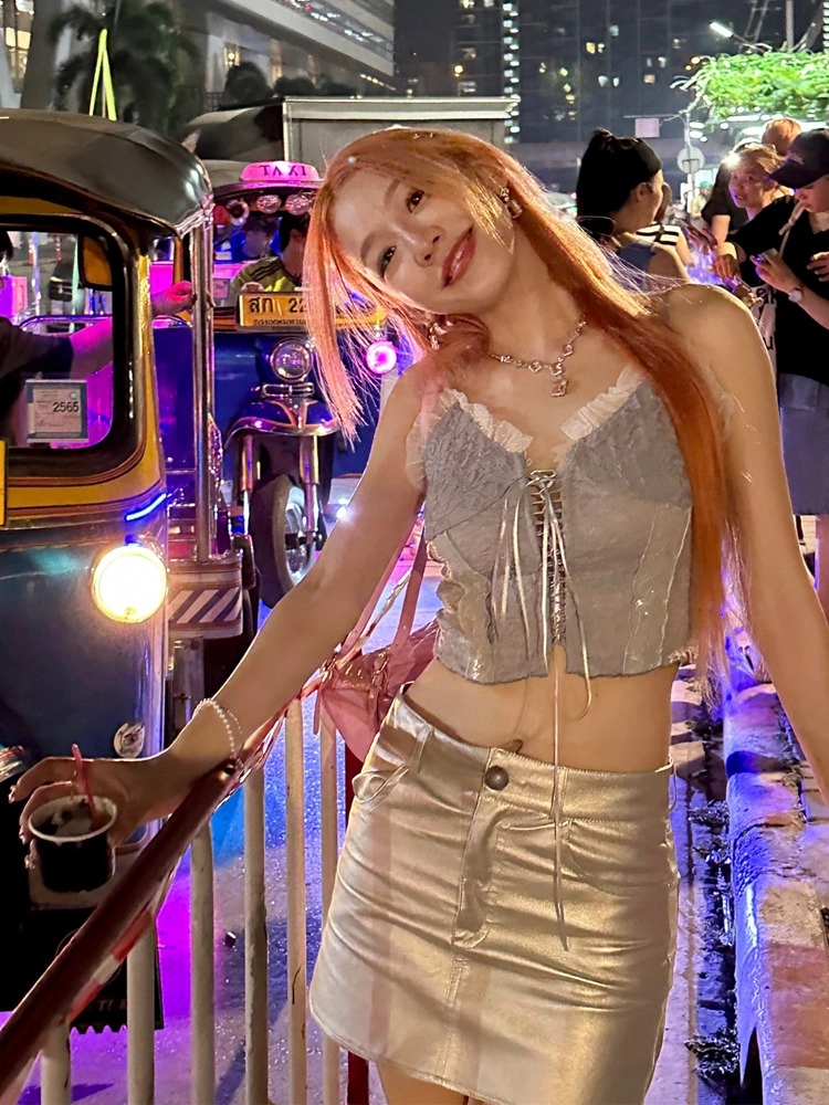 Blue Laced Drawstring Crop Top | Nayeon - Twice - Fashion Chingu