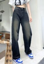 ★(G)I-DLE ミヨン着用★ Polysooem 25SS STUDDED WASHED JEANS Black Straight Cut Washed Jeans | Soyeon - (G)I-DLE