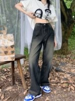 ★(G)I-DLE ミヨン着用★ Polysooem 25SS STUDDED WASHED JEANS Black Straight Cut Washed Jeans | Soyeon - (G)I-DLE