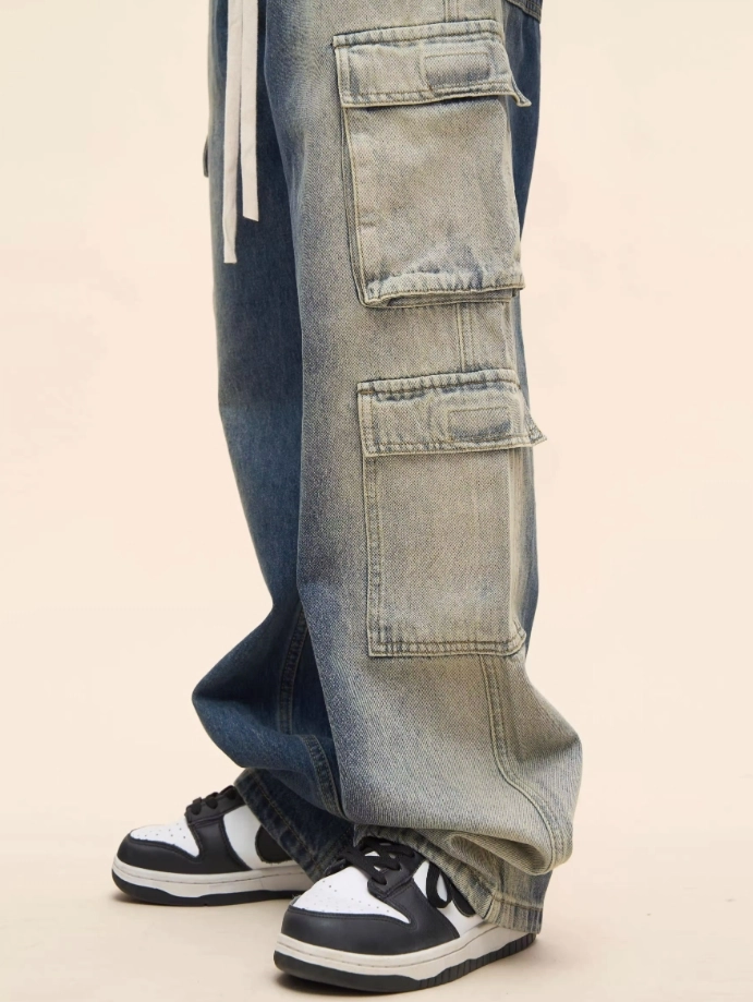 【BAON】Senmo washed denim banding wide cargo pants Sidewalk Denim Vans Cargo-Pants in stonewash for women – TITUS