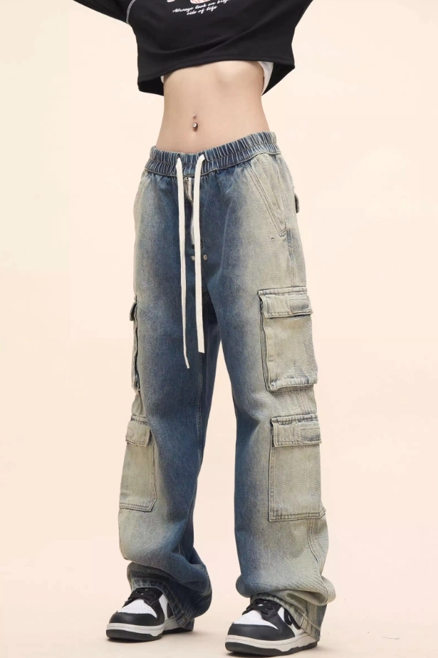 シ*ン様 Blue Jean Baggy Denim Cargo Pants - Blue Gradient Washed Cargo-Style Jeans | Suga - BTS - Fashion Chingu