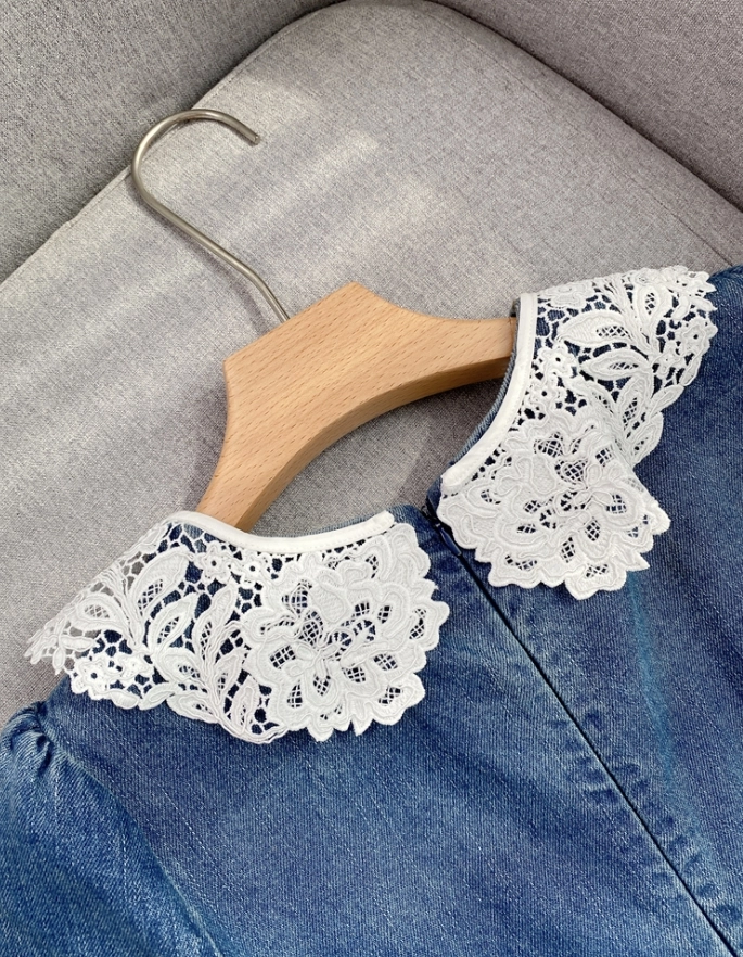 Blue Lace Collared Denim Dress | Dahyun - Twice - Fashion Chingu