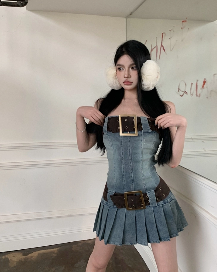 ワンピース Herlipto Signs of Belted Dress denim herlipto Marseille Belted Denim Dress（Gabriela Hearst