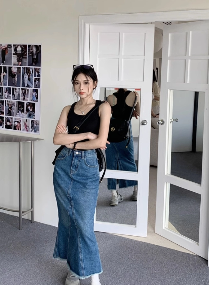 NEWALRIN☆Shirring skirt boots cut pants Layered Maxi Shirring Skirt