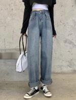Blue Straight Cut Adjustable Waist Jeans | Momo - Twice
