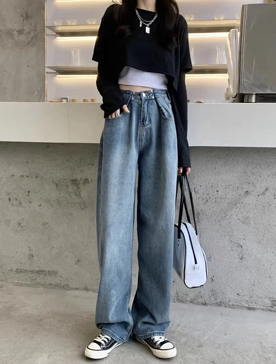 Blue Straight Cut Adjustable Waist Jeans | Momo - Twice
