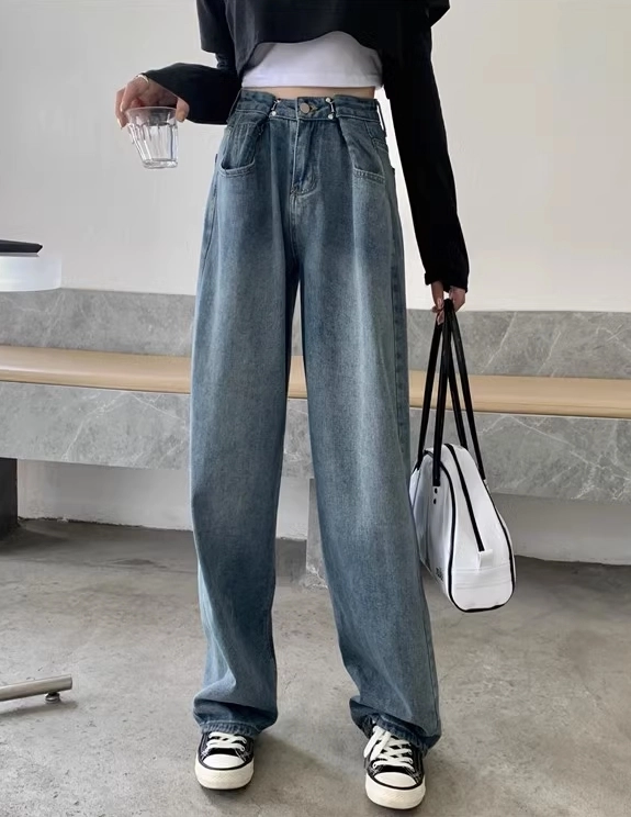 Blue Straight Cut Adjustable Waist Jeans | Momo - Twice