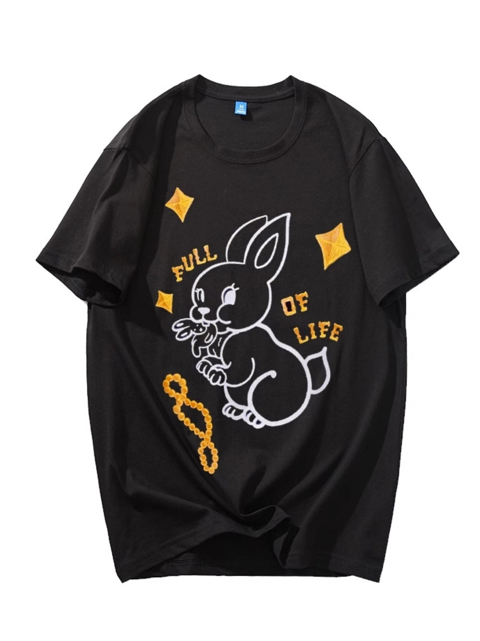 NEWJEANS BUNNIES Cards Tシャツ ブラック　XL Black Rabbit Print T-Shirt | Hanni - NewJeans - Fashion Chingu