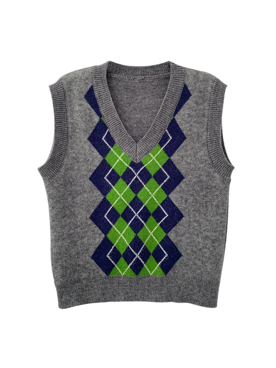 Grey Argyle Knit Vest | Jake - Enhypen - Fashion Chingu