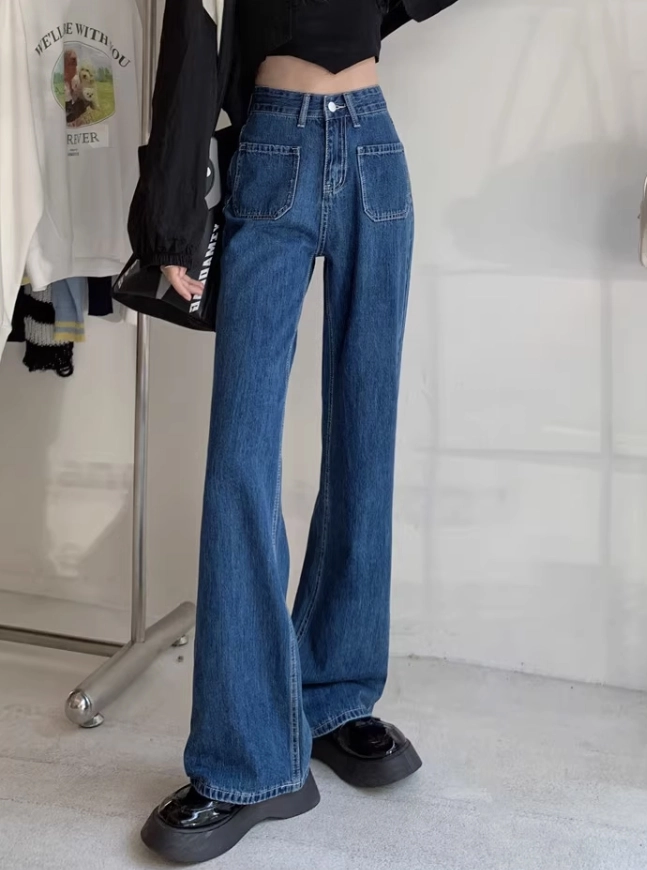 Blue Rectangular Patched Pocket Denim Jeans | Minji