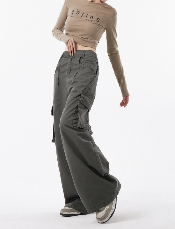 Grey Pleated Cargo Pants | Momo - Twice - Fashion Chingu
