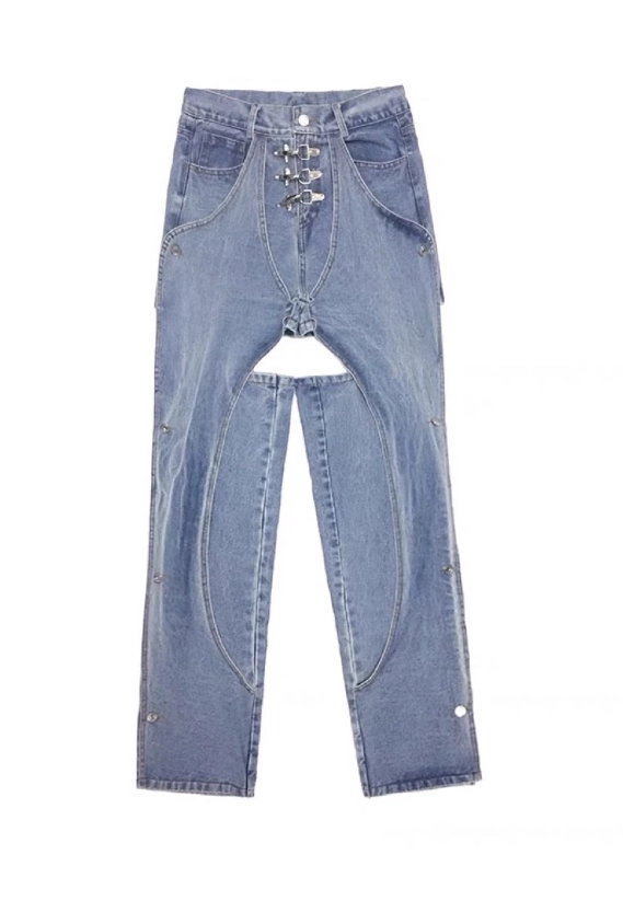 【VETEZE】22SS★ Cut Off Pointed Denim Pants Blue Inner Cut-Out Ringed Denim Jeans | Wheein - Mamamoo
