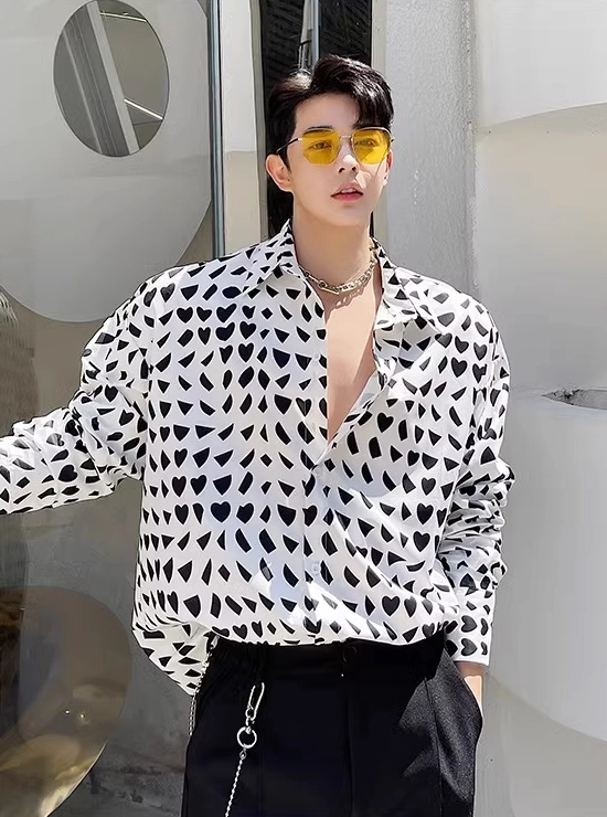 White Mishmash Heart Shapes Pattern Shirt | Jay - Enhypen
