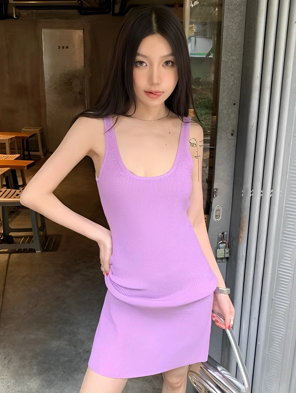 Lilac Knitted Bodycon Dress | Jennie - BlackPink - Fashion