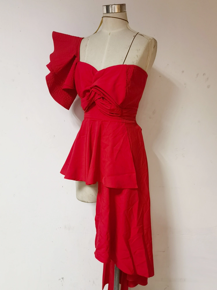 BLACKPINK着用★Sorry Too Much Love★Side Ruffle String Dress Red Asymmetric Off Shoulder Ruffled Dress | Jennie