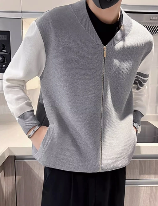 Grey Four Bar Varsity Jacket | Moonbyul - Mamamoo - Fashion Chingu