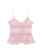 NMIXX リリー 着用★THE CENTAUR★ LOWRISE SLEEVELESSMINIDRESS Pink Ruffled See-Through Sling Top | Lily - NMIXX - Fashion