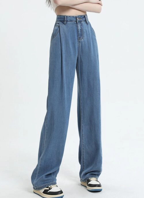 Blue Front Pleated Wide Leg Jeans | Suga – BTS