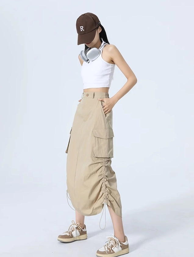 Beige Drawstring Cargo Skirt | Sullyoon - NMIXX - Fashion Chingu