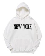 White New York Print Hoodie | Hyunjin - Stray Kids - Fashion