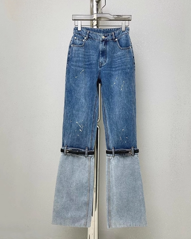 ★lalafox★DOUBLE COLOR BLOCK DENIM PANTS★Blue★韓国★人気 Double Focus Jeans Size 33 W33xl31 Double Focus Double Waist