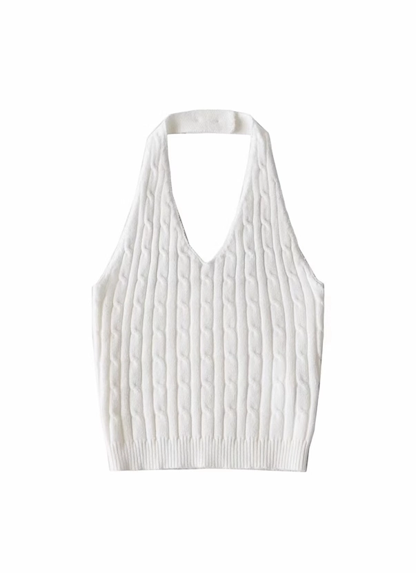 White Cable Knit Halter Top | Haerin - NewJeans - Fashion Chingu