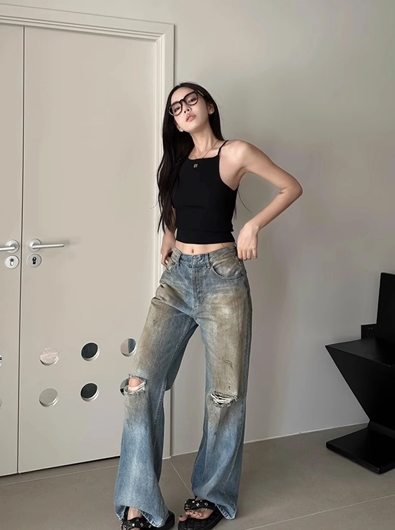 Blue Ragged Denim Jeans | Jungkook - BTS - Fashion Chingu