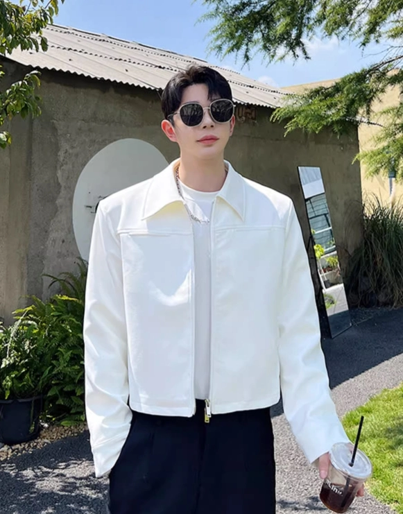 White Collared Two-Way Zip Jacket | Jungkook - BTS - Fashion