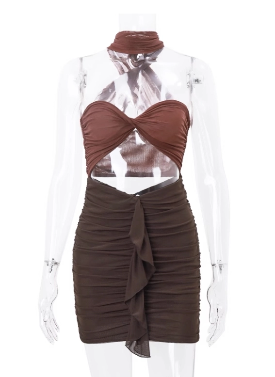 RoseMuse / Check box tuck dress (brown) check box tuck dress