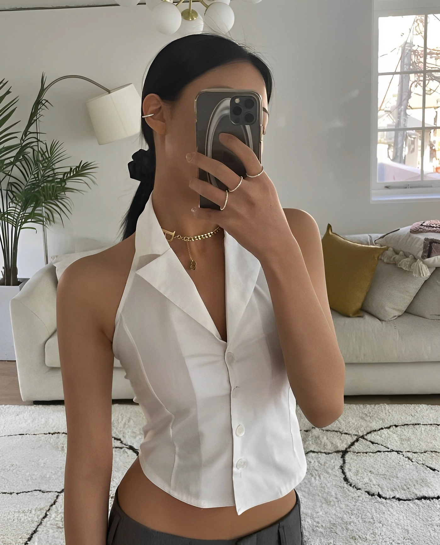 White Collared Sleeveless Halter Top | Solar - Mamamoo