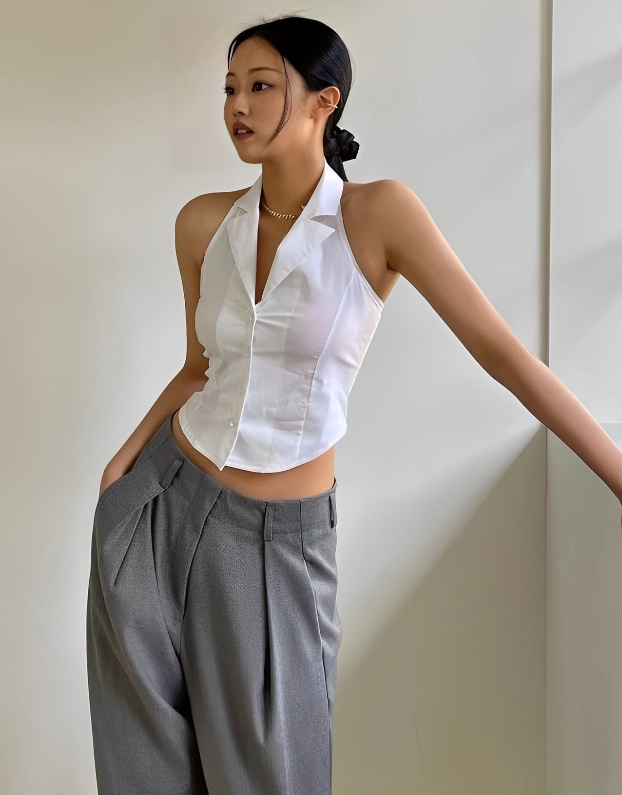 efu EATHER SLEEVELESS TOP ホワイトF Gustave Womens Sleeveless Tie Halter Tops Summer High Neck