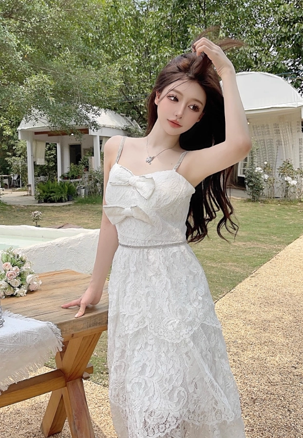 White Double Bow Bustier Lace Dress | Momo - Twice - Fashion
