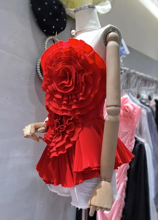 Red Flower Embellished Ruffled Dress | Winter - Aespa