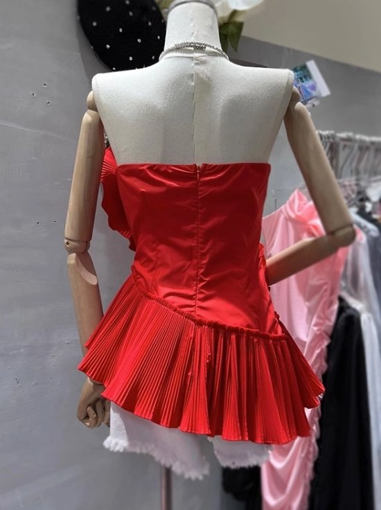 スカート Red Draped Ruffled Skirt Multi Tiered Swing Skirt (Red) – EDIT