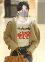Beige Zip-Up Knitted Cardigan | Taehyung - BTS - Fashion Chingu