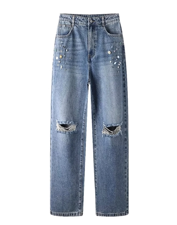 Blue Crystal Embellished Jeans | Angela - Celebrity