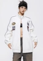 White Zip-Up Racing Jacket | Hanni - NewJeans - Fashion Chingu
